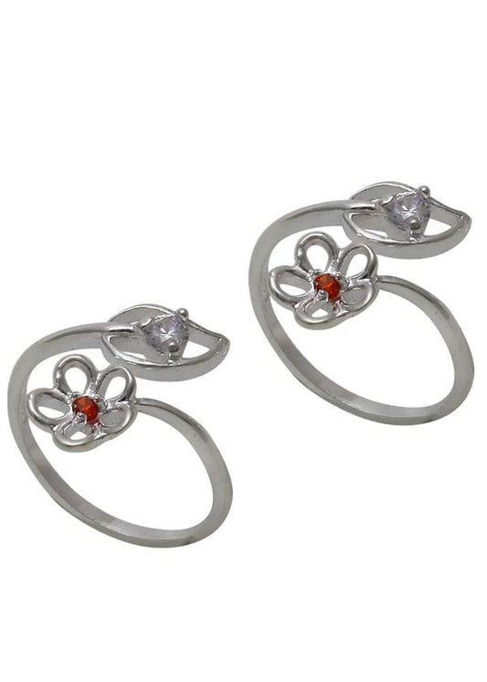 Front Open Floral Cubic Zirconia Toe Rings in 92.5 Sterling Silver