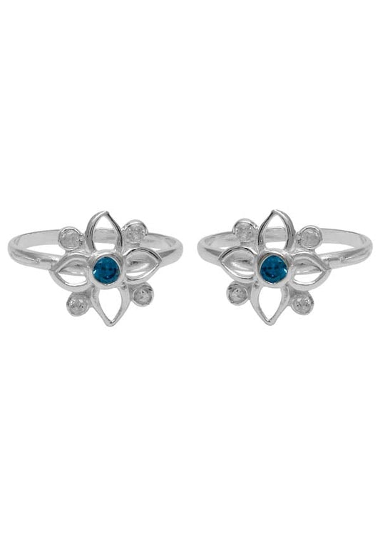 Blue Cubic Zirconia Toe Rings in 92.5 Sterling Silver