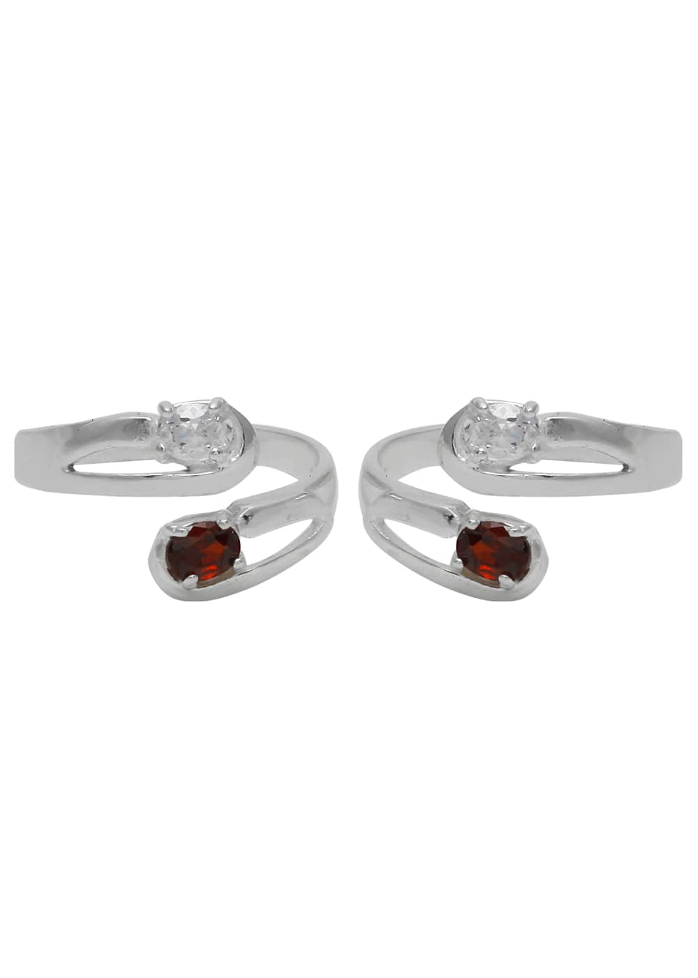 Red Front Open Cubic Zirconia Toe Rings in 92.5 Sterling Silver
