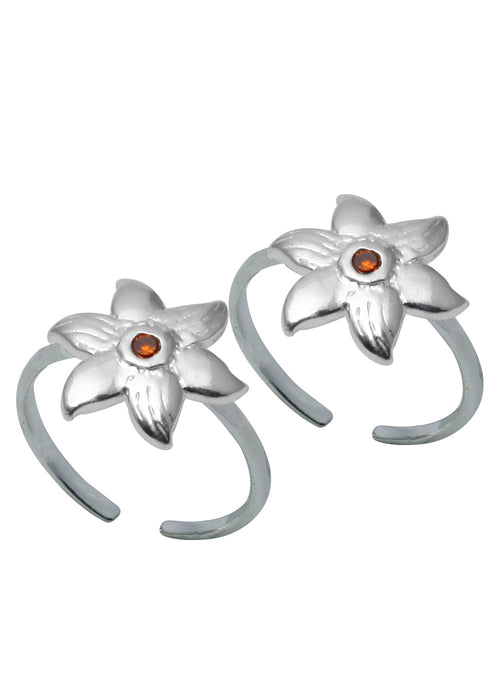 Floral pair of Cubic Zirconia Toe Rings in 92.5 Sterling Silver - Default Title - Abhooshan