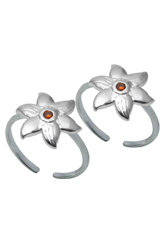 Floral pair of Cubic Zirconia Toe Rings in 92.5 Sterling Silver