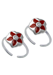 Designer Red Enamel and Cubic Zirconia Toe Rings in 92.5 Sterling Silver