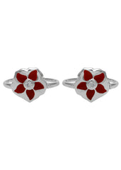 Designer Red Enamel and Cubic Zirconia Toe Rings in 92.5 Sterling Silver