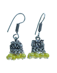 Pair of Small Ethnic Jhumkis With Yellow Beads in Silver Alloy High Finish for Women and Girls