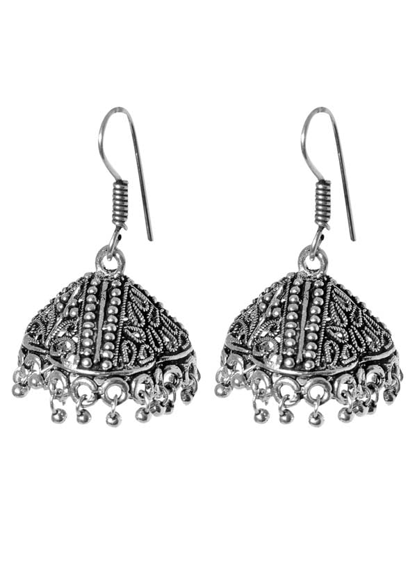 Stunning pair of Ethnic Jhumkis in Silver Alloy High Finish