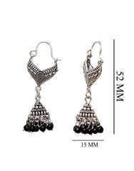 Designer pair of Jhumkis in Black Beads in Silver Alloy