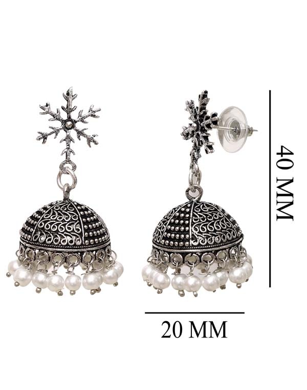 Unique pair of Ethnic Jhumki Earrings with Push Back in Silver Alloy High Finish