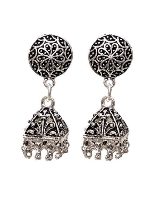 Good looking pair of Ethnic Jhumki Earrings with Push Back in Silver Alloy - Default Title - Abhooshan