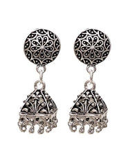 Good looking pair of Ethnic Jhumki Earrings with Push Back in Silver Alloy