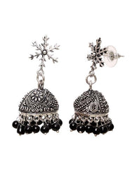 Designer pair of Jhumkis in Black Beads in Silver Alloy