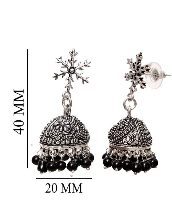 Designer pair of Jhumkis in Black Beads in Silver Alloy