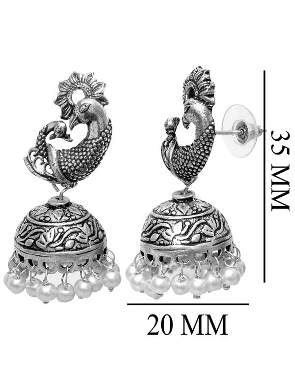 Designer pair of Jhumkis in Pearl with Push Back in Silver Alloy