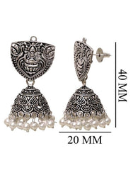 Designer pair of Jhumkis with Pearl with Push Back in Silver Alloy