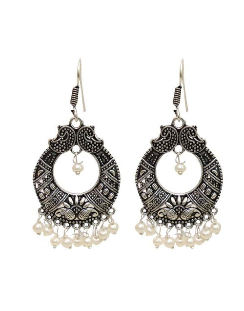 Traditional look Jhumkis in Pearl with Ear Wire in Silver Alloy High Finish - Default Title - Abhooshan