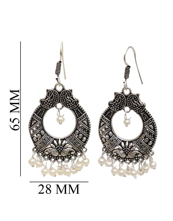 Traditional look Jhumkis in Pearl with Ear Wire in Silver Alloy High Finish