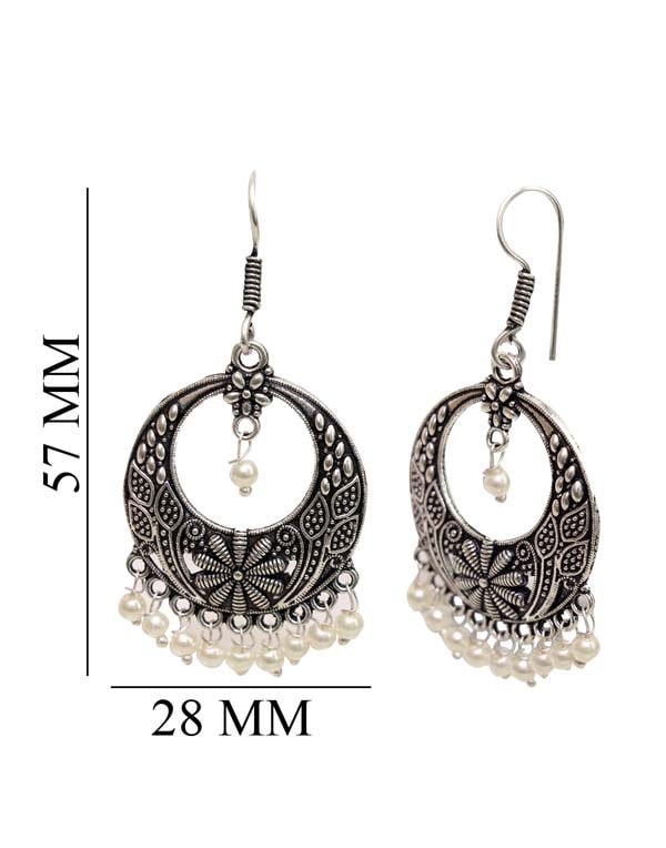 Trendy look Jhumkis in Pearl with Ear Wire in Silver Alloy High Finish