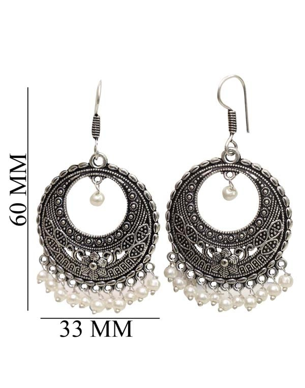 Heavy look Jhumkis in Pearl with Ear Wire in Silver Alloy