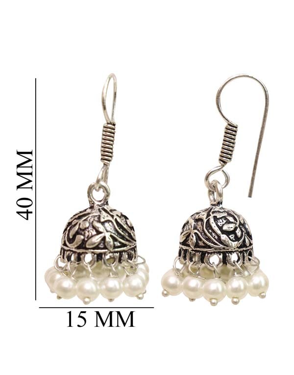 Jhumkis in Pearl with Ear Wire in Silver Alloy High Finish for Women and Girls