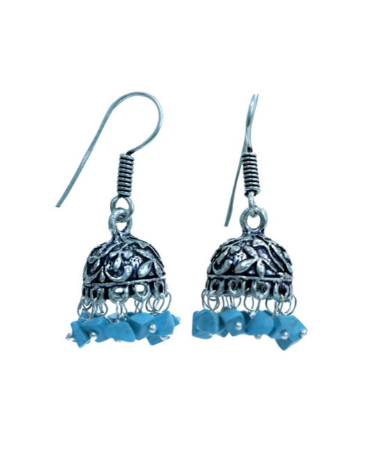 Traditional Pair of Small Jhumkas in Silver Alloy