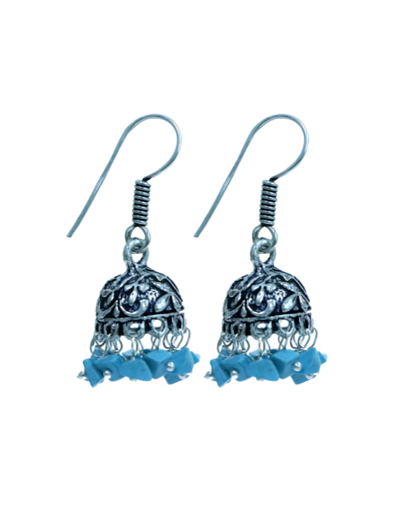 Traditional Pair of Small Jhumkas in Silver Alloy