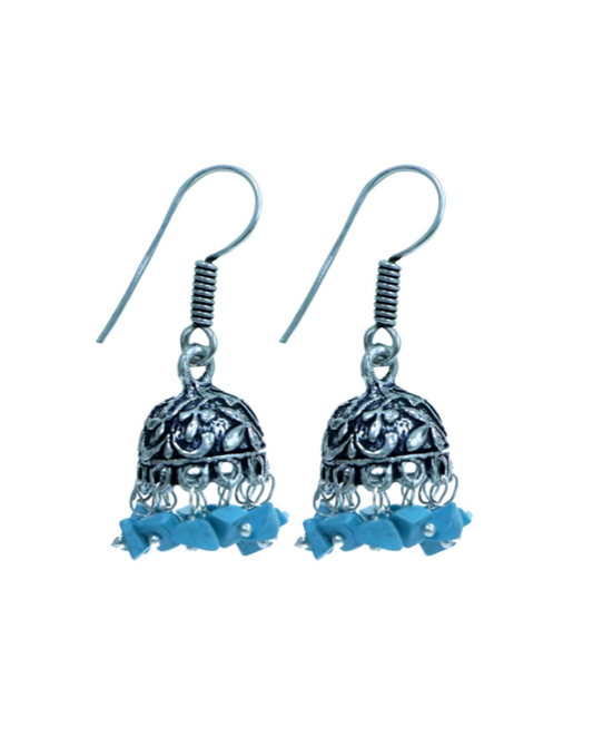 Traditional Pair of Small Jhumkas in Silver Alloy