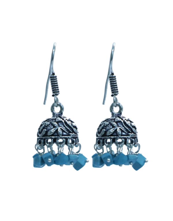 Traditional Pair of Small Jhumkas in Silver Alloy