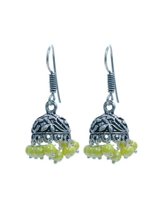 Traditional Pair of Small Jhumkas in Silver Alloy High