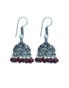 Small Jhumkas in Silver Alloy with Red Beads