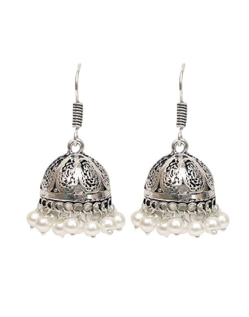 Everday wear Jhumkis in Silver Alloy and Pearl with Ear Wire in Silver Alloy - Default Title - Abhooshan