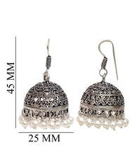 Everday wear Jhumkis in Pearl with Ear Wire in Silver Alloy