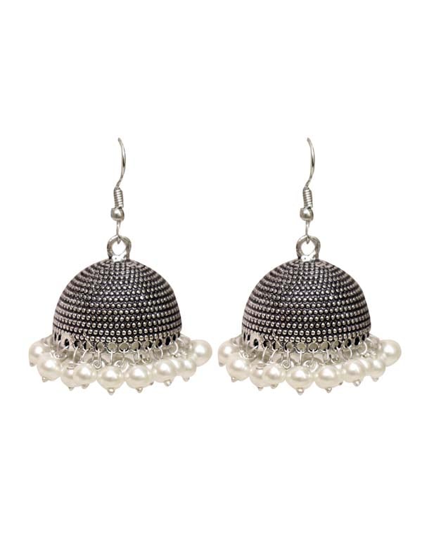 Beautiful pair of Jhumkis in Pearl with Ear Wire in Silver Alloy