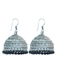 Pair of Big Traditional Jhumkas in Silver Alloy and Black Beads High Finish for Women