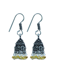 Pair of Small Ethnic Jhumkis in Silver Alloy