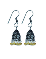 Pair of Small Ethnic Jhumkis in Silver Alloy