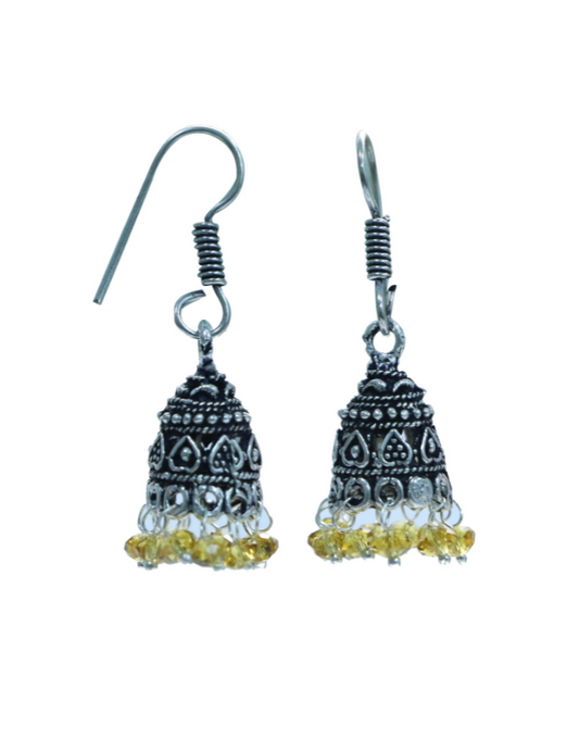 Pair of Small Ethnic Jhumkis in Silver Alloy