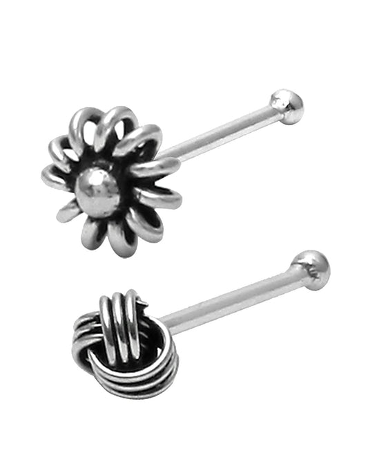 Combo of 92.5 Sterling Oxidized Silver Nose Studs