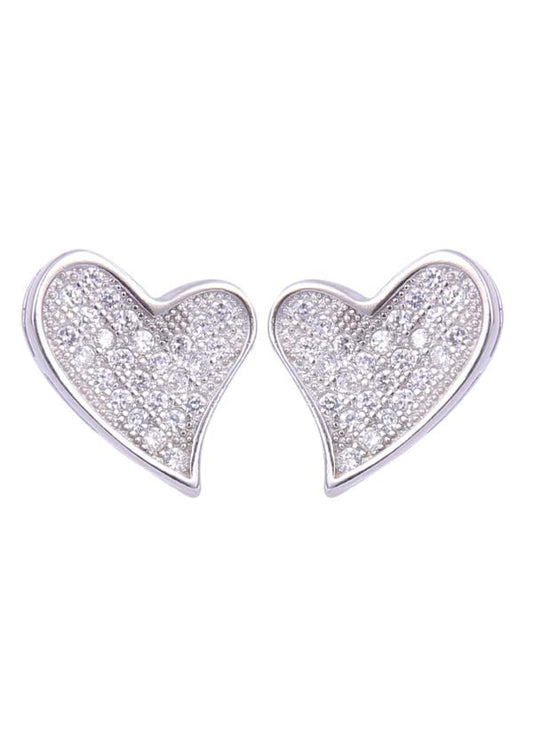 925 Sterling Silver Designer Love Heart Studs With Cubic Zirconia CZ Stones