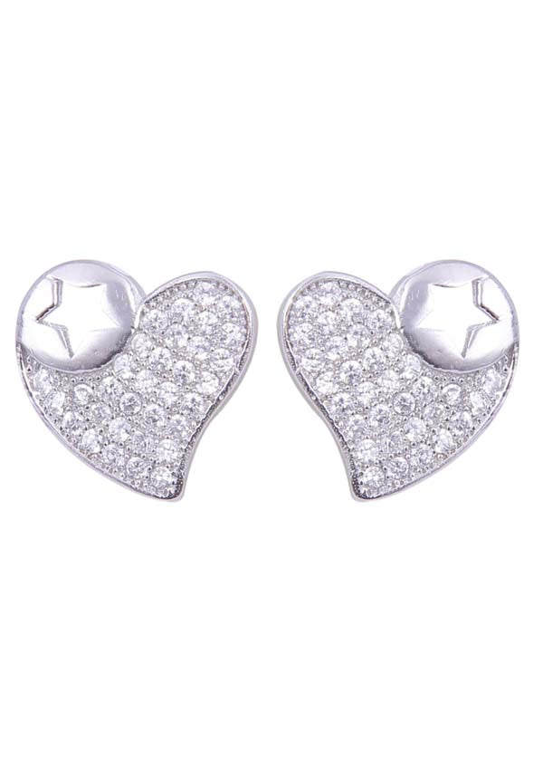 925 Sterling Silver Designer Love Heart Studs With Cubic Zirconia CZ Stones