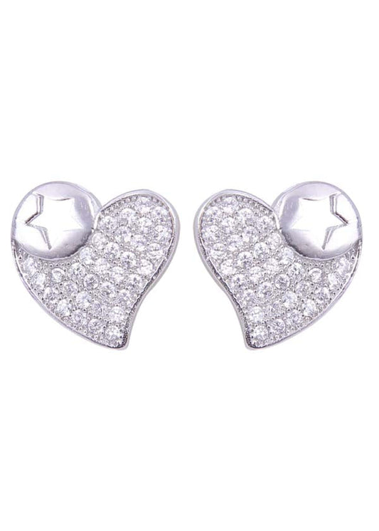 925 Sterling Silver Designer Love Heart Studs With Cubic Zirconia CZ Stones