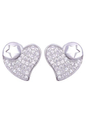 925 Sterling Silver Designer Love Heart Studs With Cubic Zirconia CZ Stones