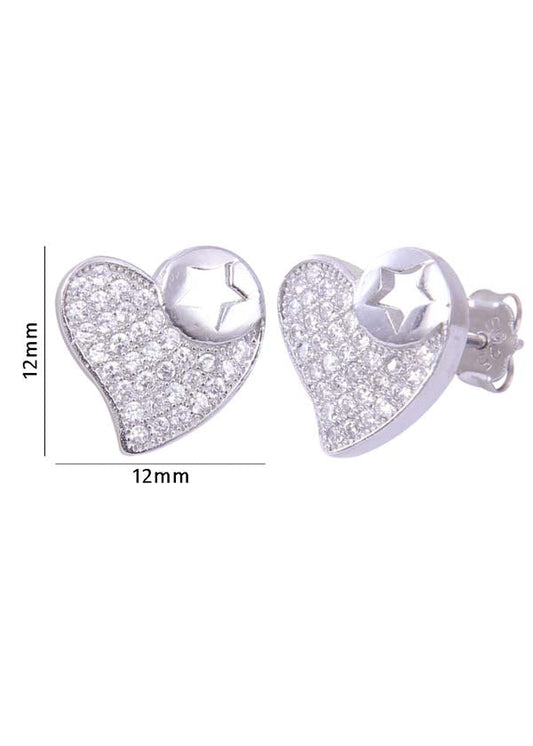 925 Sterling Silver Designer Love Heart Studs With Cubic Zirconia CZ Stones