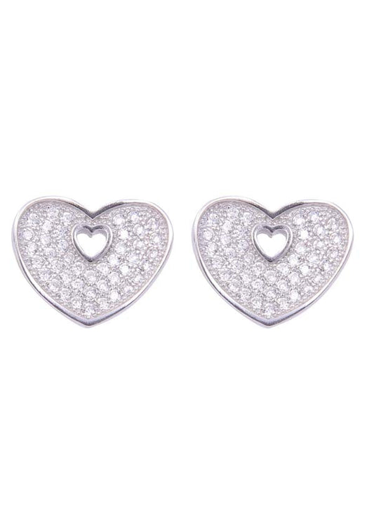 925 Sterling Silver Designer Love Heart Studs With Cubic Zirconia CZ Stones