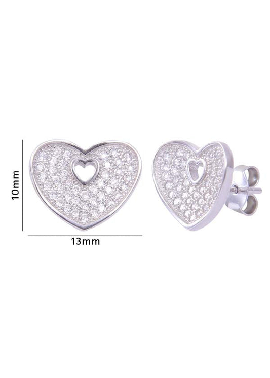 925 Sterling Silver Designer Love Heart Studs With Cubic Zirconia CZ Stones