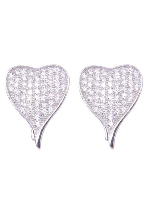 925 Sterling Silver Designer Love Heart Studs With Cubic Zirconia CZ Stones