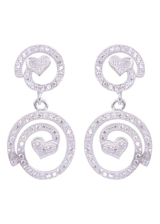 925 Sterling Silver Pair of Designer Love Heart Studs With Cubic Zirconia CZ Stones