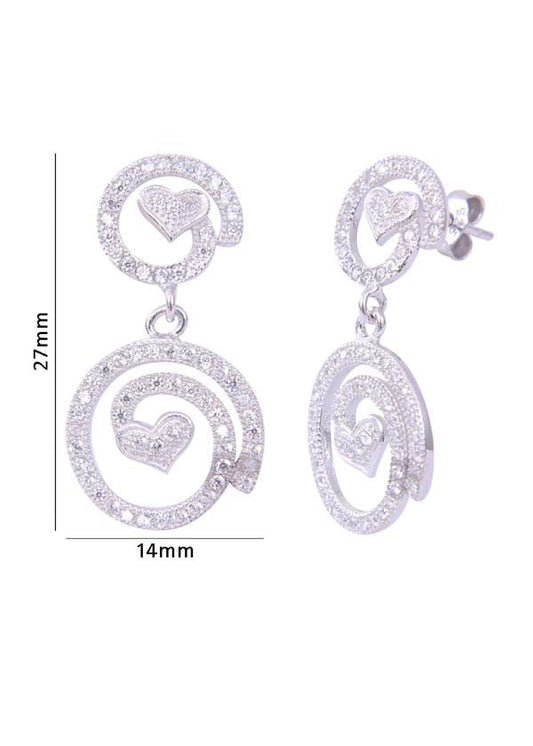 925 Sterling Silver Pair of Designer Love Heart Studs With Cubic Zirconia CZ Stones