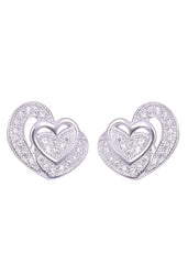 925 Sterling Silver Designer Love Heart Studs With Cubic Zirconia CZ Stones