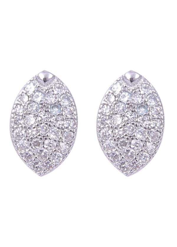 925 Sterling Silver Good Looking Pair Of Leaf Shape Cz Studs