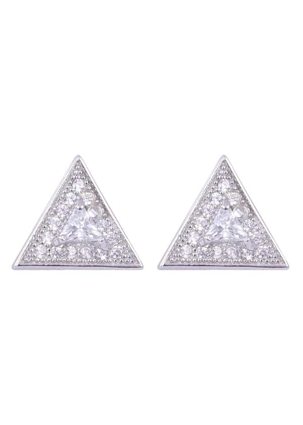925 Sterling Silver Good Looking Pair Of Triangle Shape Cz Studs