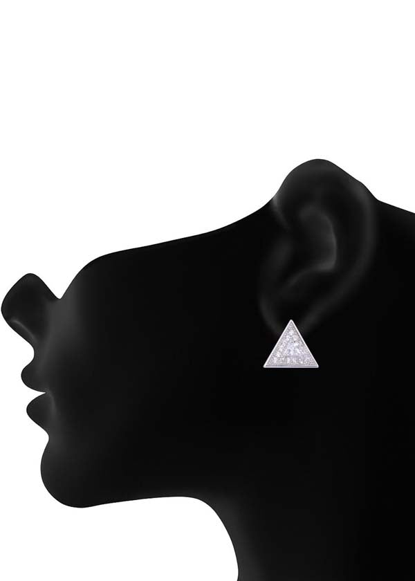 925 Sterling Silver Good Looking Pair Of Triangle Shape Cz Studs